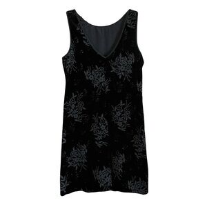 Y2K Black Beaded Velvet Cocktail Dress Stretch Size M